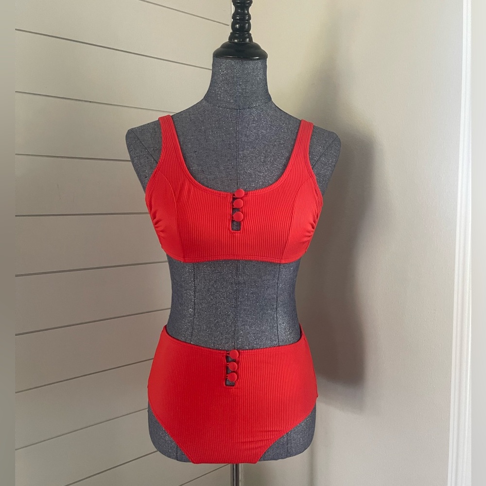 Xhilaration Vibrant Red Bikini with Button Accents